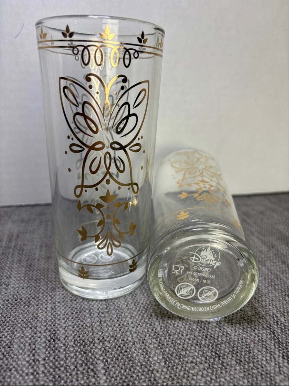 Disney Encanto Tall Glass Tumblers with Gold Floral Motif - Set of 2